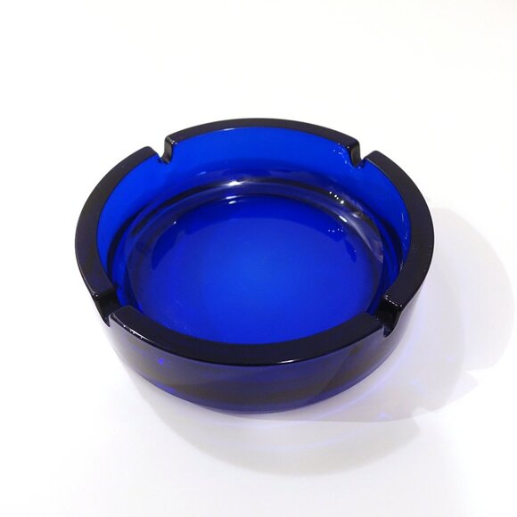 Cobalt Blue Glass Ashtray - Picture 1 of 6